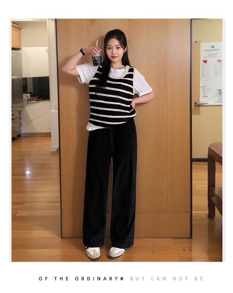 Drawstring Waist Plain Wide Leg Pants Product Image