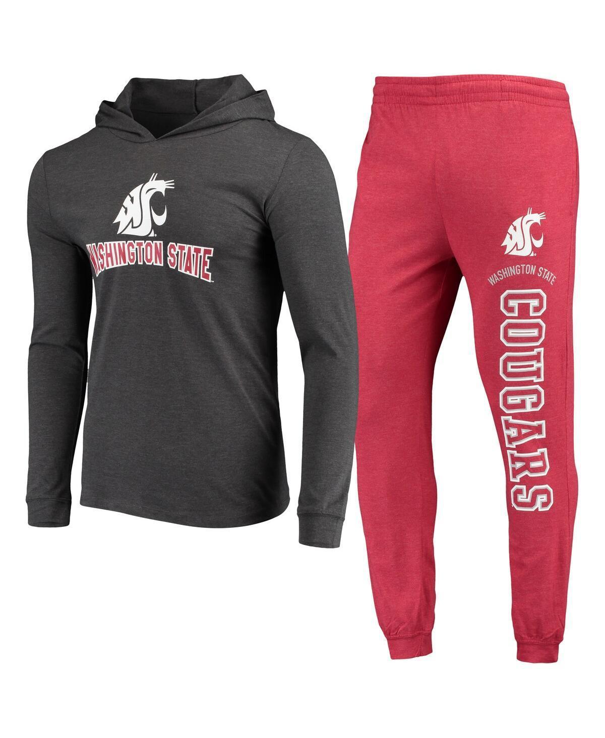 Mens Concepts Sport Crimson/Charcoal Washington State Cougars Meter Long Sleeve Hoodie T-Shirt & Jogger Pants Sleep Set Product Image