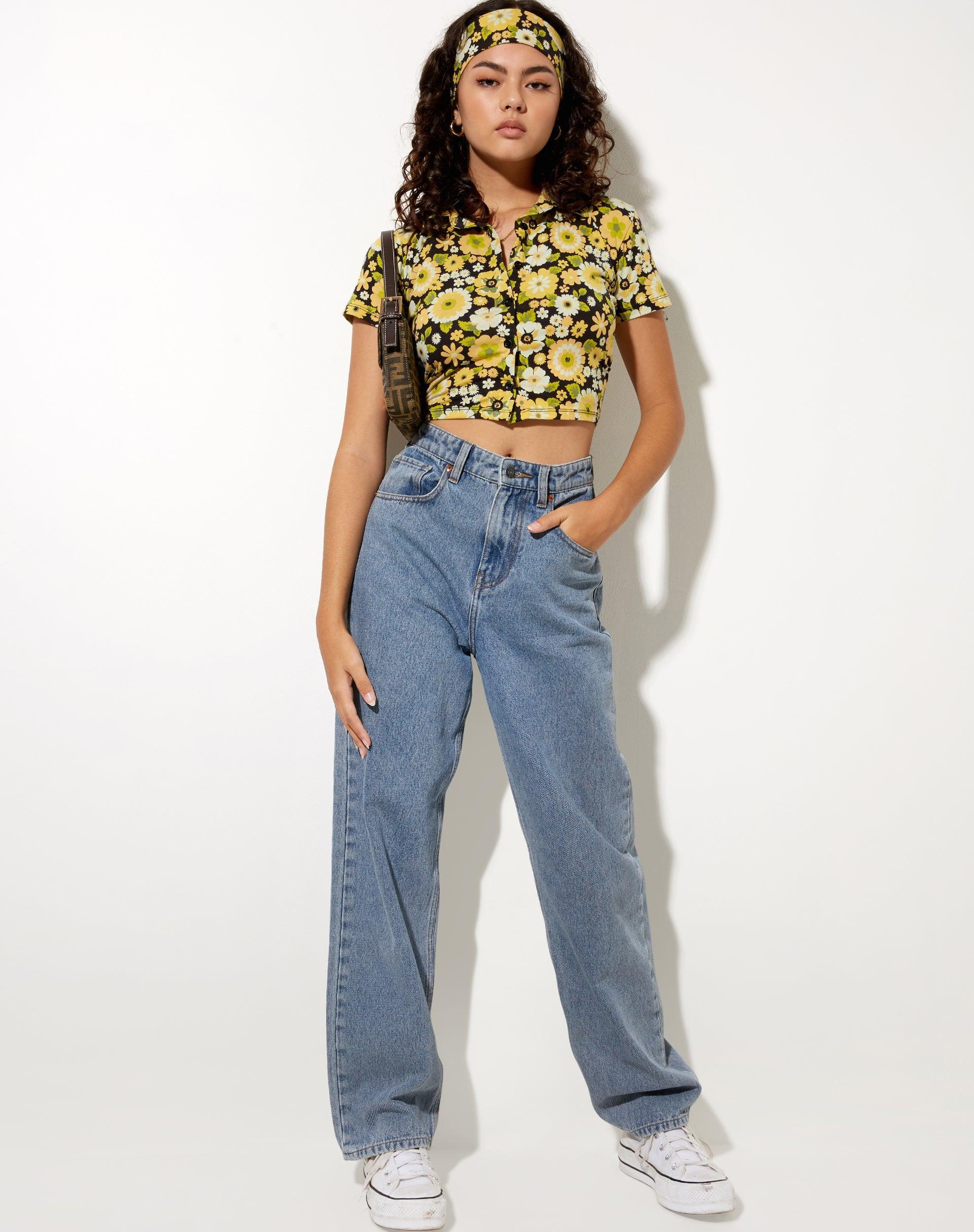 Wuma Cropped Shirt in Retro Floral Product Image