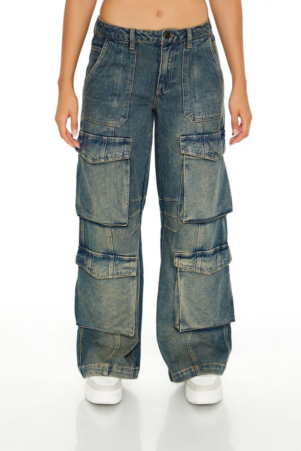 Mid-Rise Wide-Leg Cargo Jeans | Forever 21 Product Image