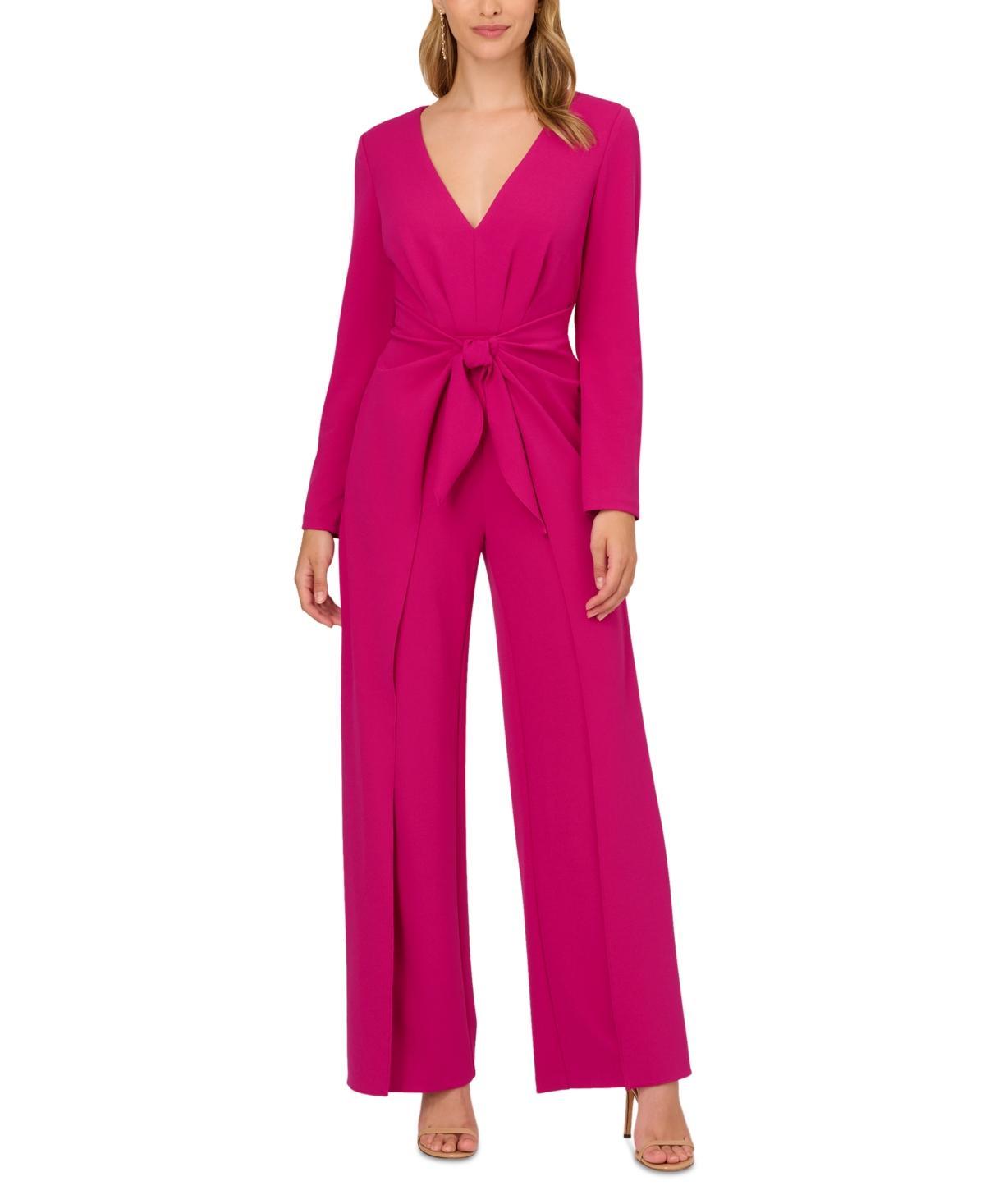 Adrianna Papell Long Sleeve V-Neck Tie Front Jumpsuit Product Image