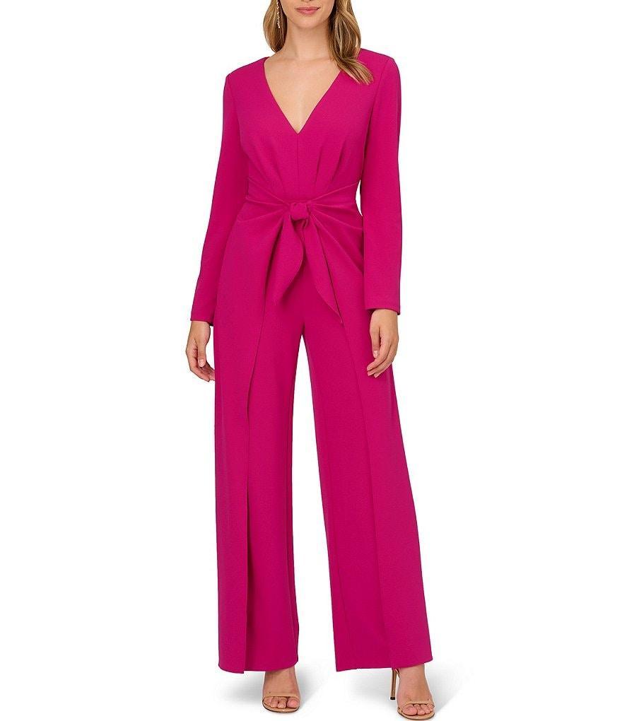 Adrianna Papell Long Sleeve V-Neck Tie Front Jumpsuit Product Image