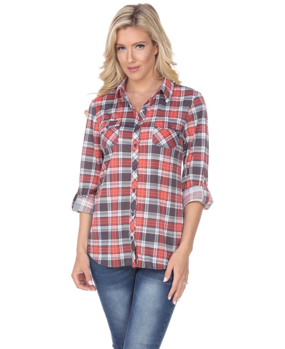 White Mark Womens Oakley Stretchy Plaid Top Product Image