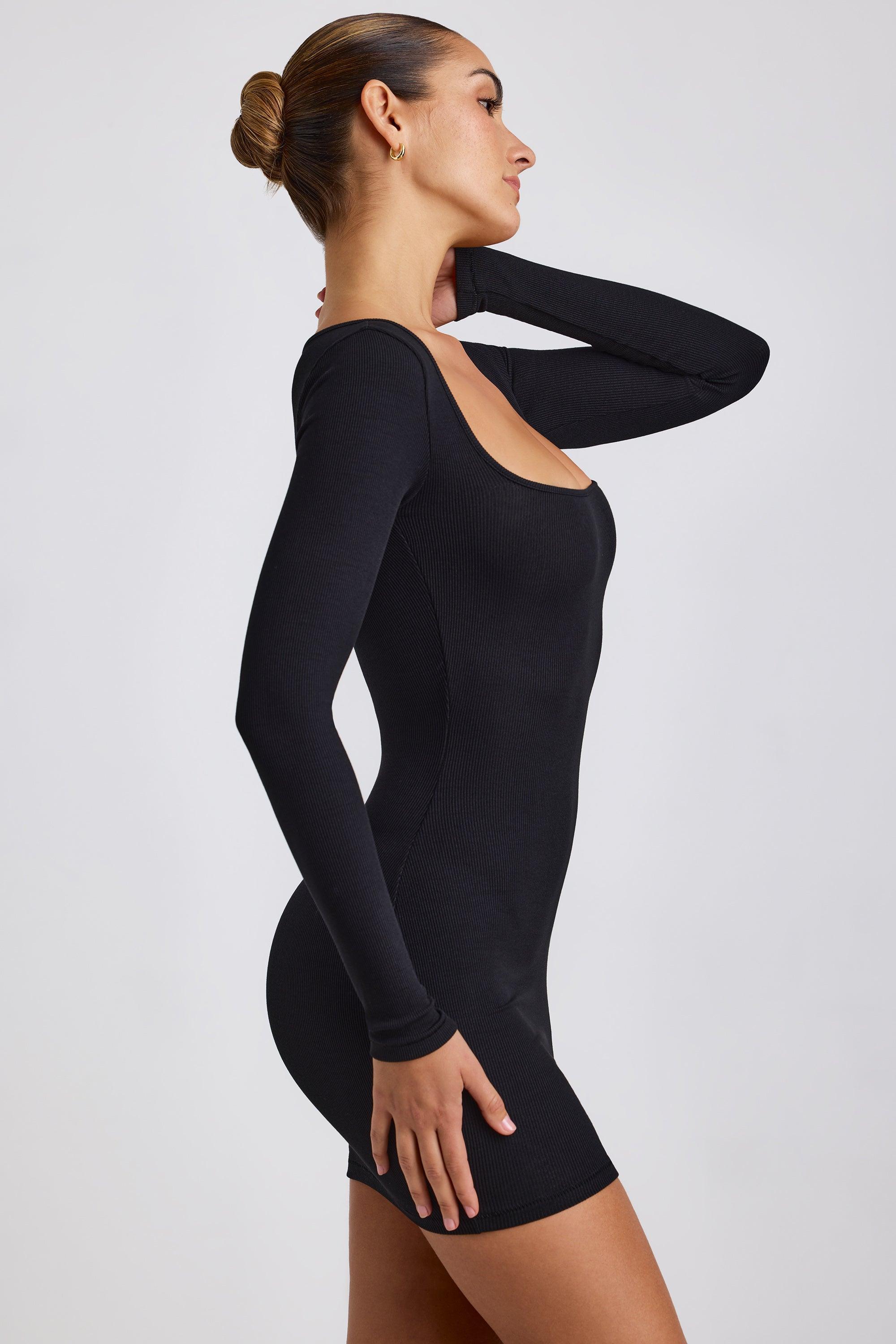 Ribbed Modal Long Sleeve Mini Dress in Black Product Image