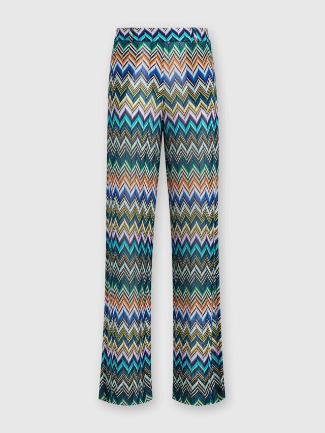 Viscose straight trousers with offset zigzag Product Image