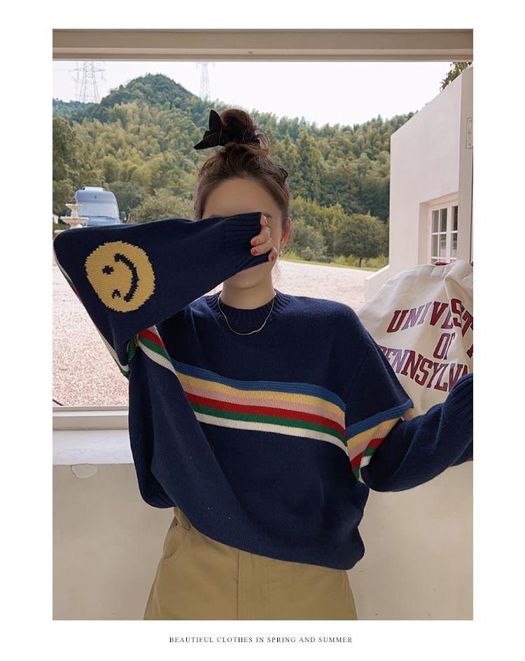 Rainbow Striped Smiley Face Sweater Product Image