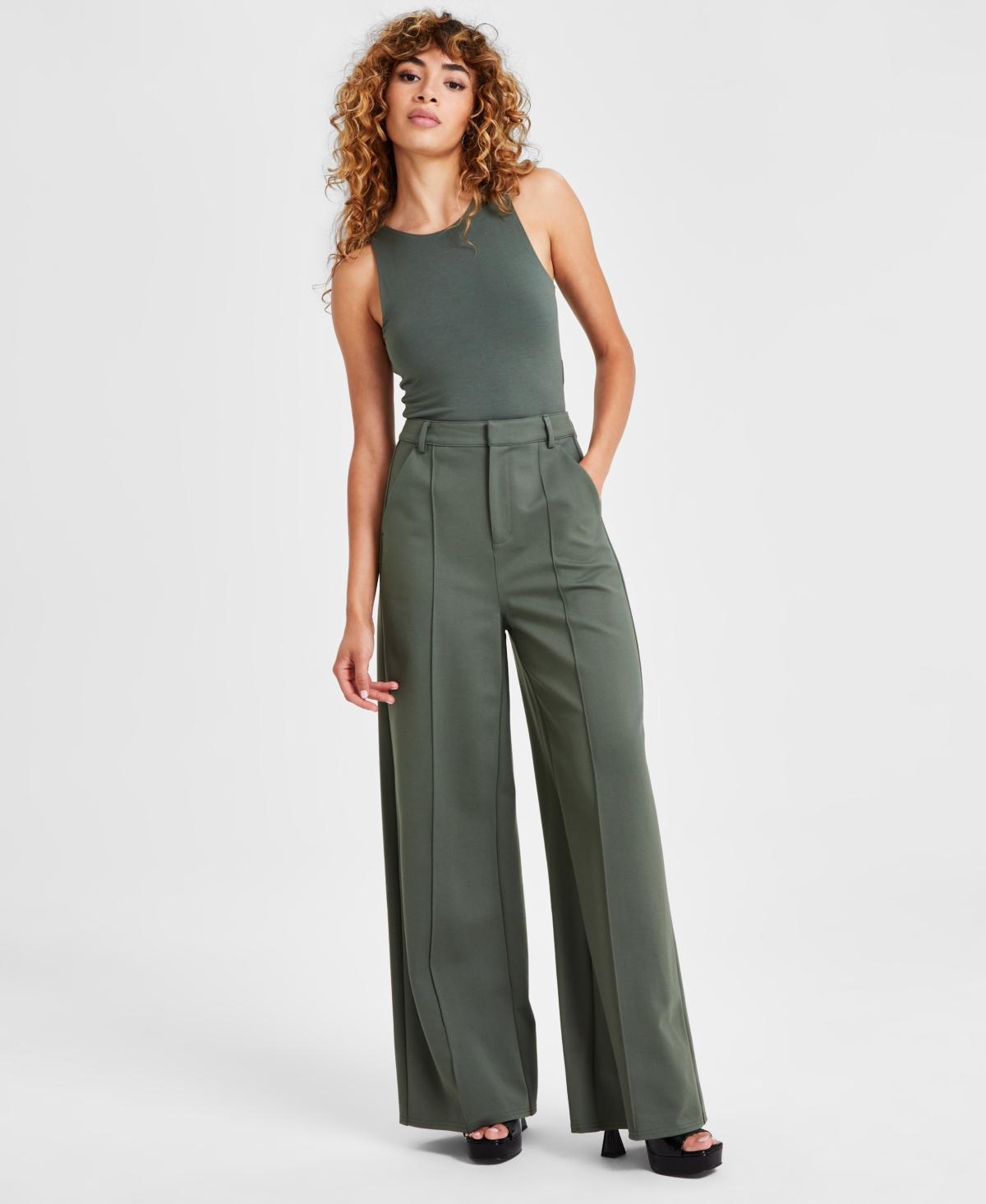 Bar Iii Womens High-Leg Wide-Leg Seamed Ponte Pants, Created for Macys Product Image