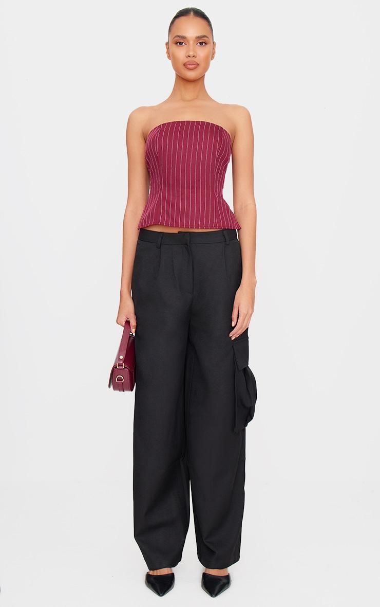 Burgundy Pinstripe Backless Belt Long Top Product Image