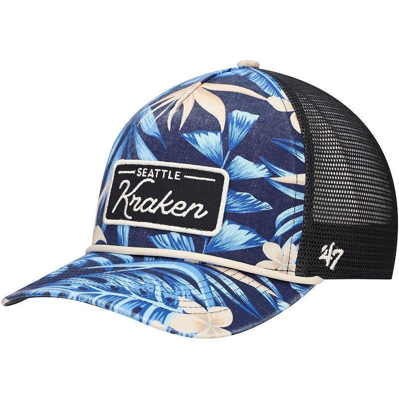 Mens 47 Navy Seattle Kraken Tropicalia Allover Print Trucker Adjustable Hat, Krk Blue Product Image