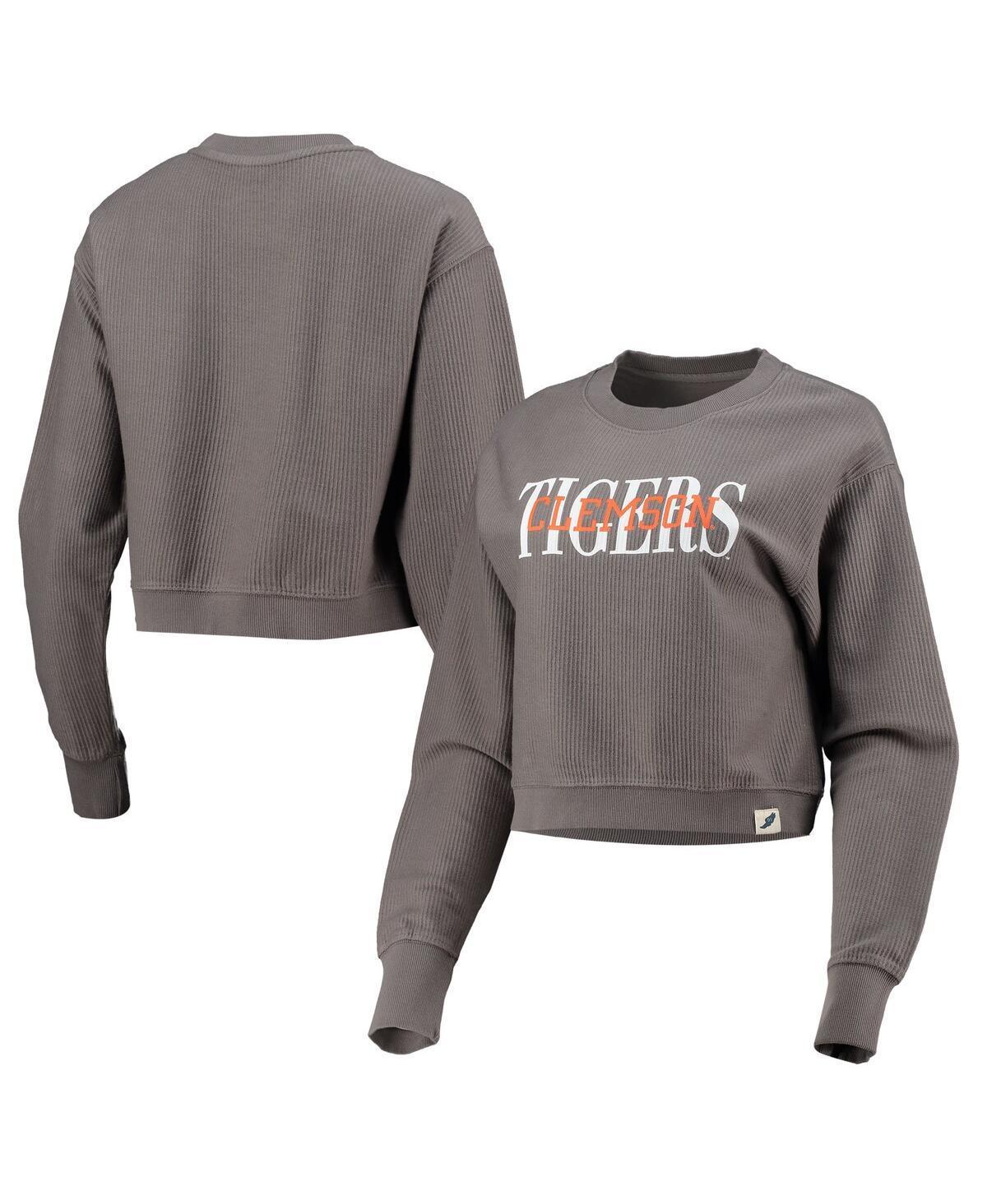 Womens League Collegiate Wear Graphite Clemson Tigers Classic Corded Timber Crop Pullover Sweatshirt Product Image