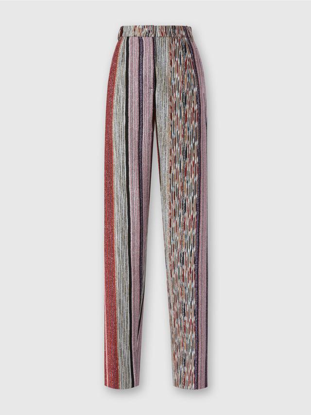 Carrot-fit trousers in lamé striped viscose Product Image