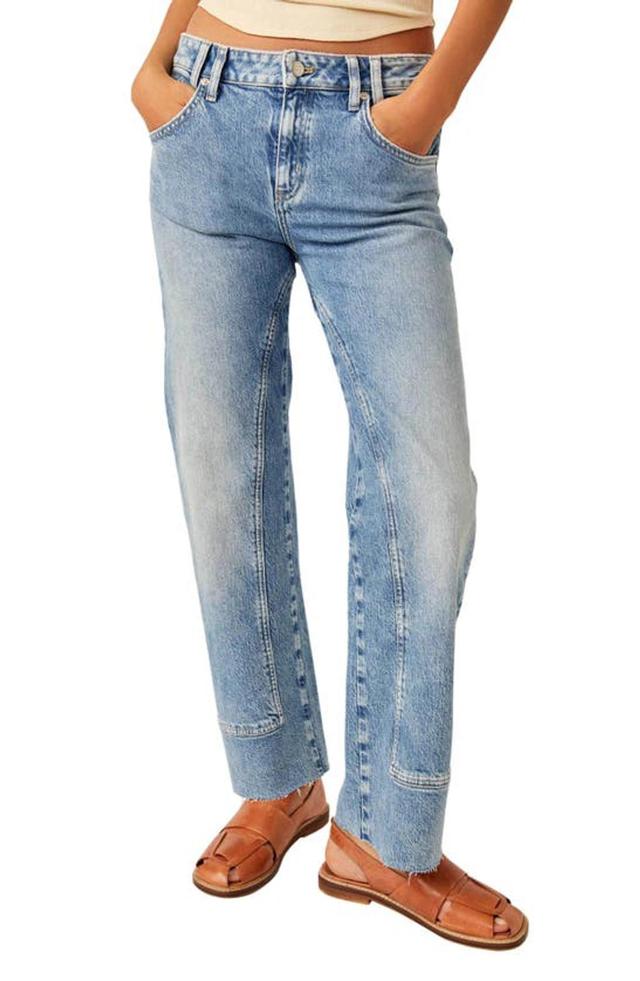 Risk Taker Raw Hem Straight Leg Jeans In Blue Product Image