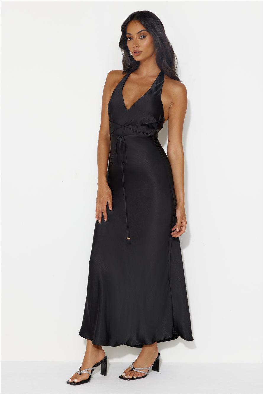 Endless City Halter Satin Maxi Dress Black Product Image