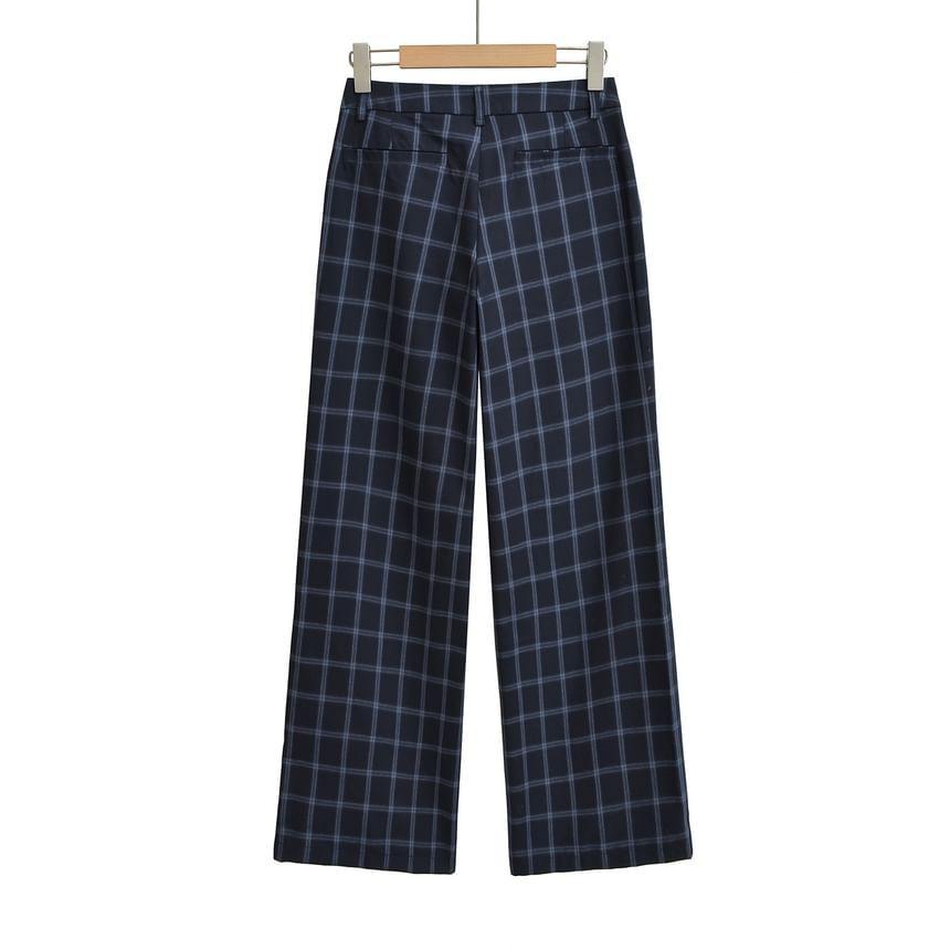 High Rise Plaid Wide Leg Pants Product Image