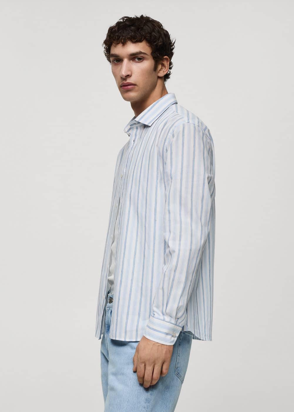 MANGO MAN - Classic fit cotton linen rustic striped shirt off whiteMen Product Image