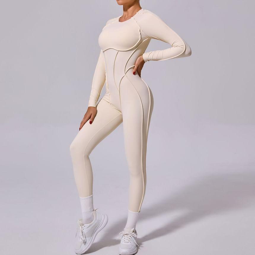 Long-Sleeve Plain Inside Out Seam Sports Jumpsuit Product Image