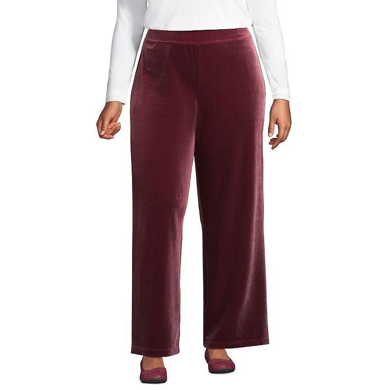 Womens Lands End Starfish Velvet High-Rise Wide Leg Pants Rich Red Product Image