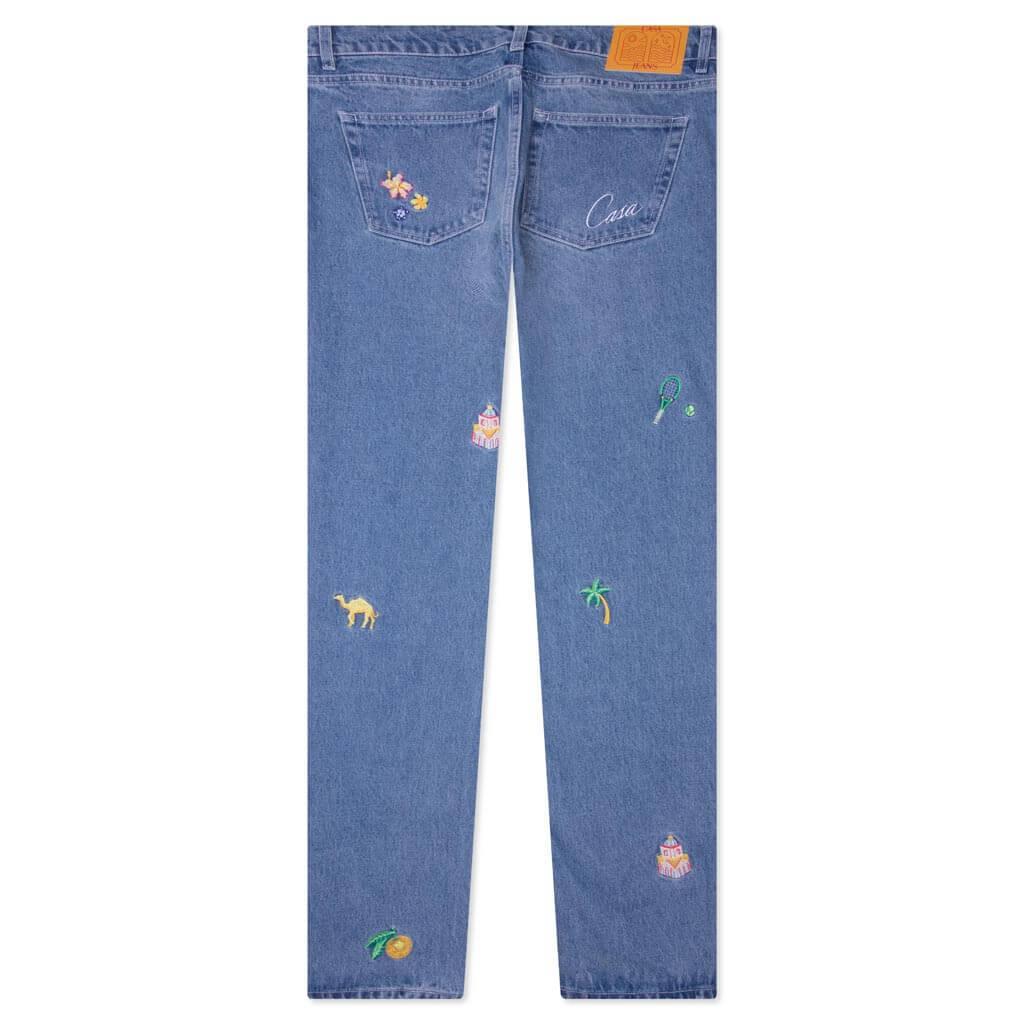 Stone Wash Denim Embroidered Motif Jean - Stone Wash Male Product Image