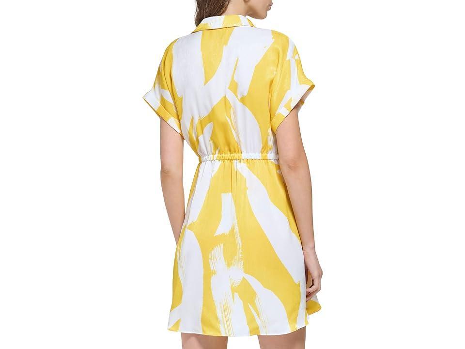 DKNY Short Sleeve Printed Collared Midi Dress (White/Pop Multi) Women's Clothing Product Image