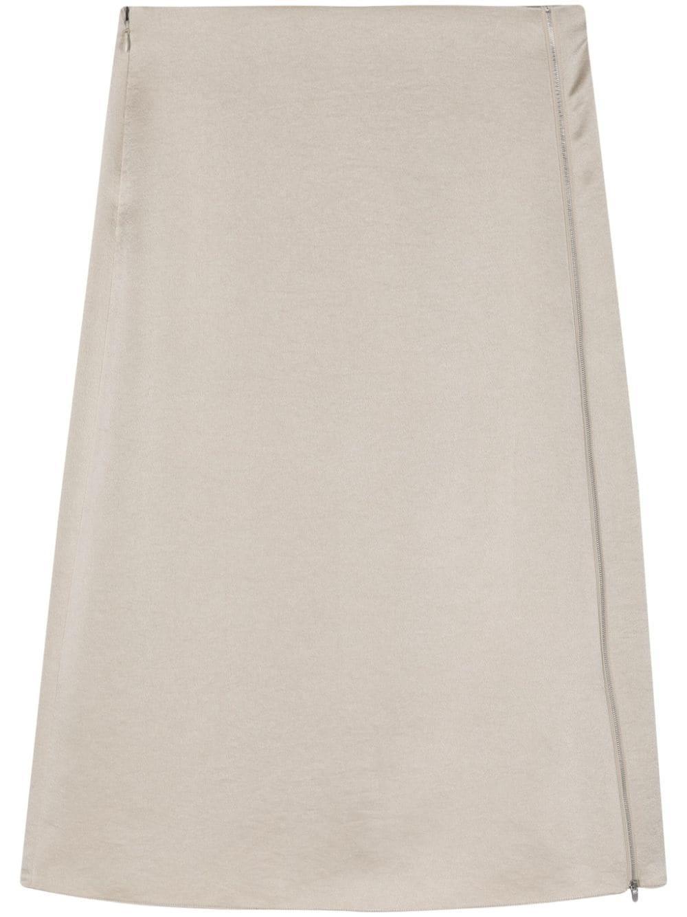 Zip-up Satin Midi Skirt In Neutrals product image