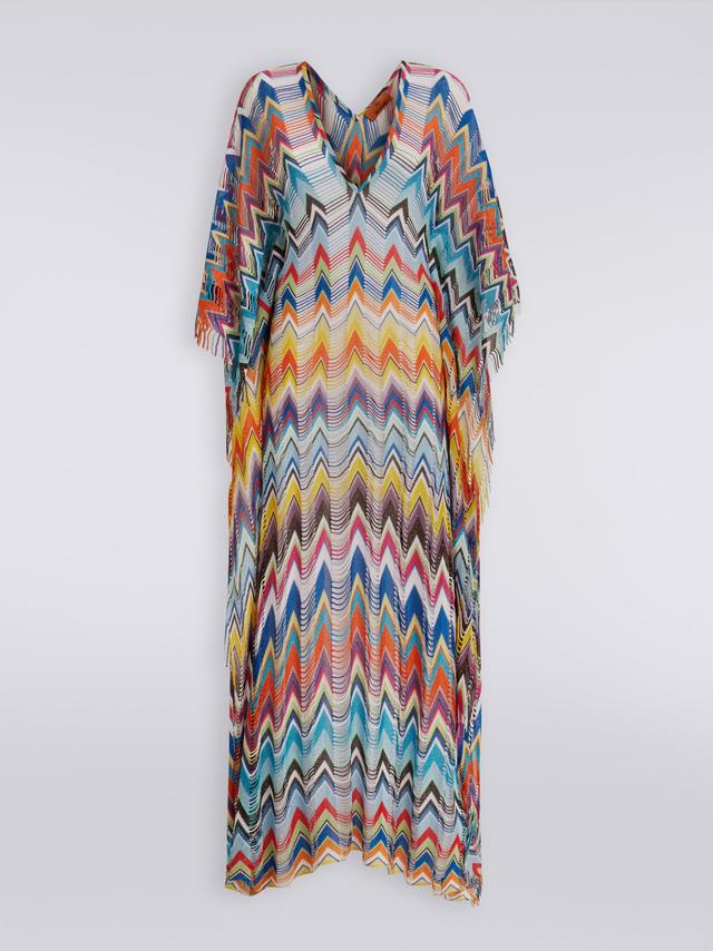 Fringed long cover-up kaftan with lurex Product Image