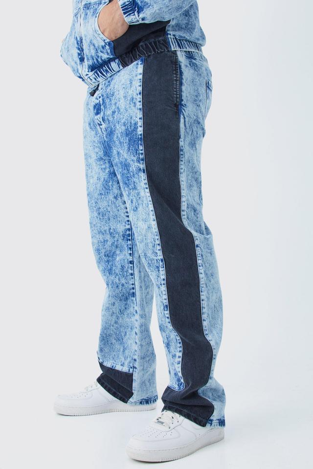 Plus Relaxed Fit Acid Wash Denim Jogger | boohooMAN USA Product Image