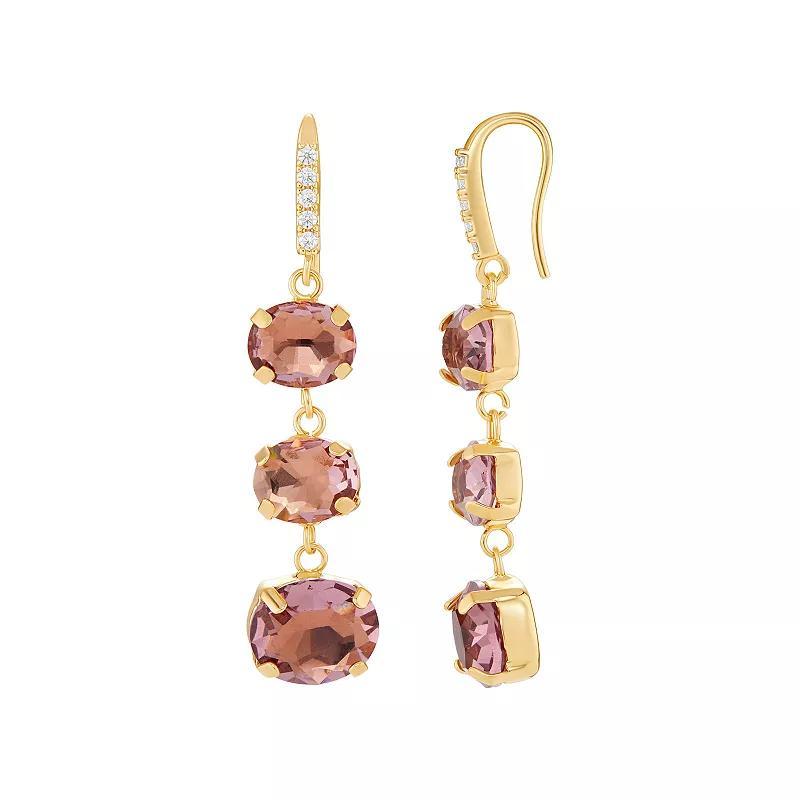 Emberly Gold Tone Triple Aqua Glass Stone Drop Earrings, Womens, Yellow Gold Tone Pink Product Image