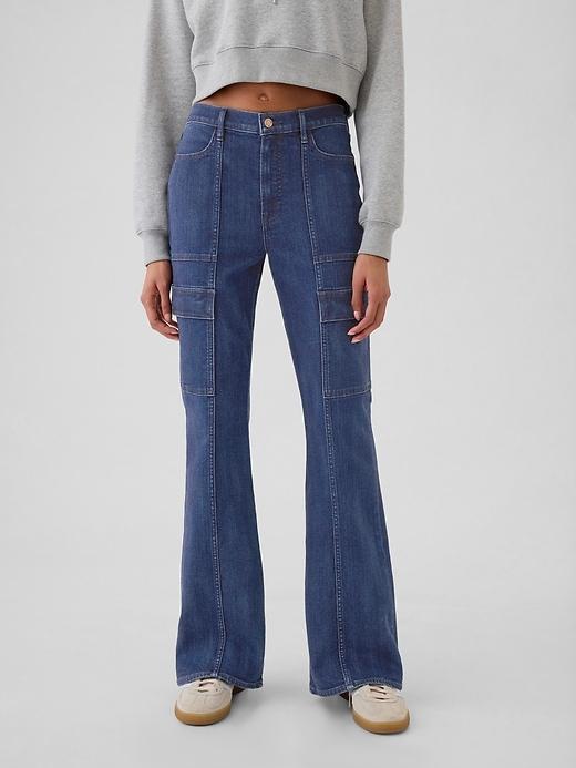 High Rise &apos;70s Flare Cargo Jeans Product Image