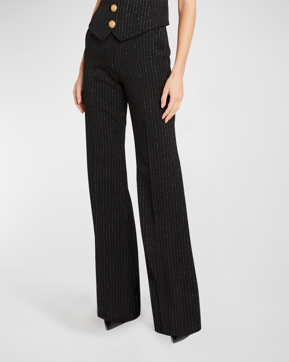 Metallic Pinstripe Straight-Leg Pants Product Image