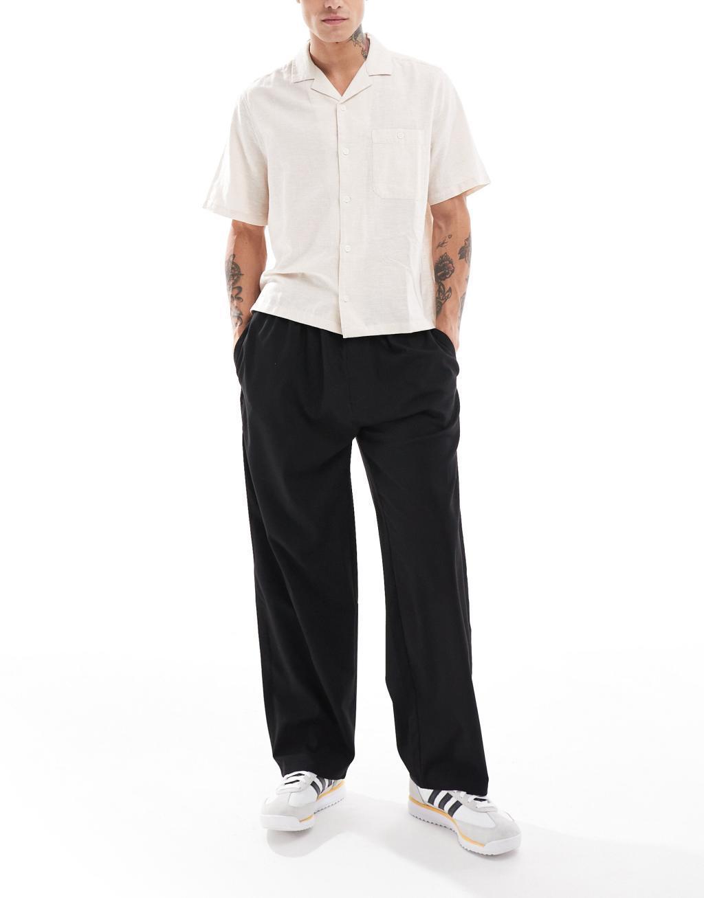 ASOS DESIGN boxy relaxed linen mix shirt with camp collar in ecru Product Image