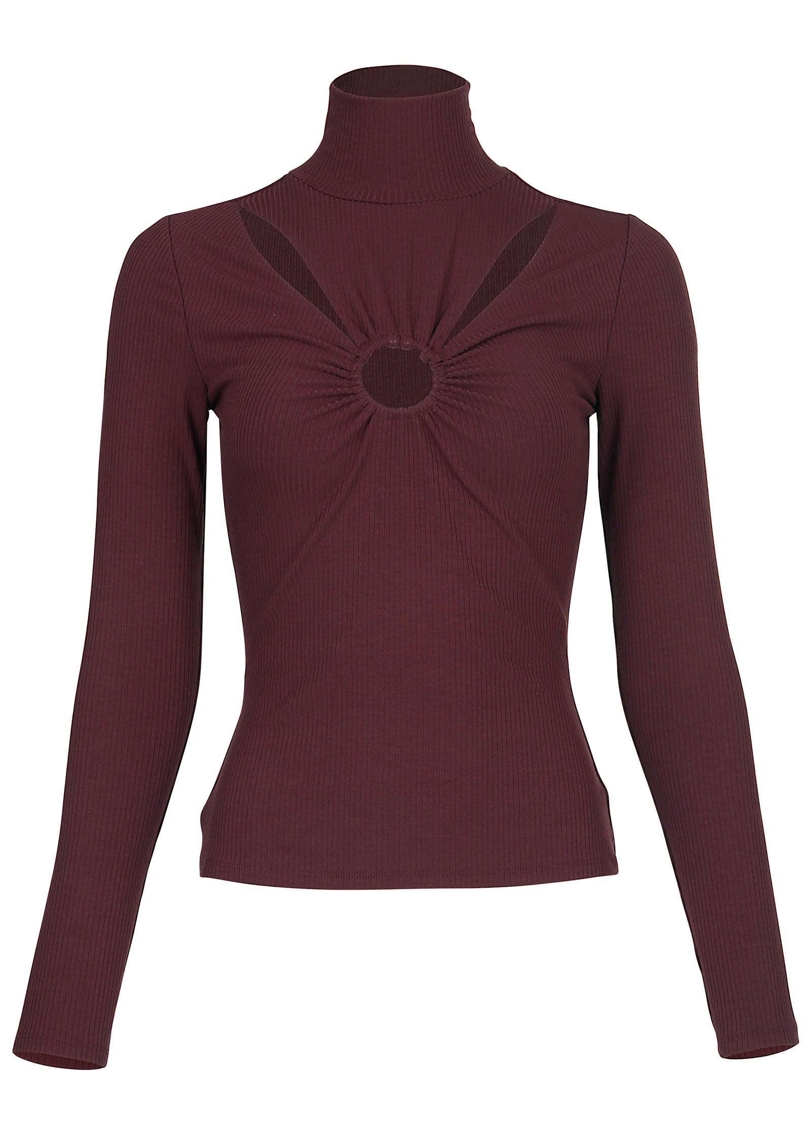 Mock Neck Cutout Top - Wine Product Image