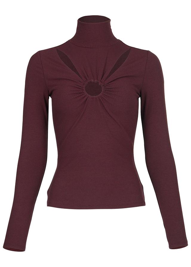 Mock Neck Cutout Top - Wine Product Image