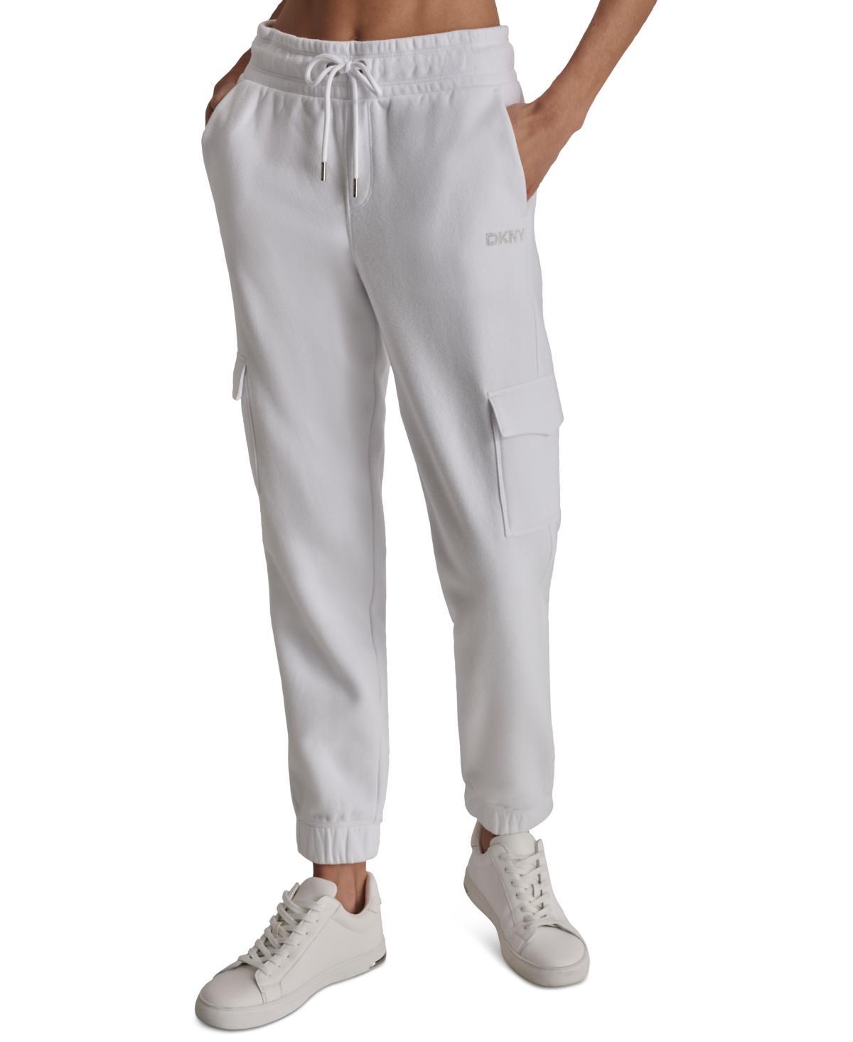 Dkny Sport Womens Studded-Logo Cargo Jogger Fleece Sweatpants Product Image