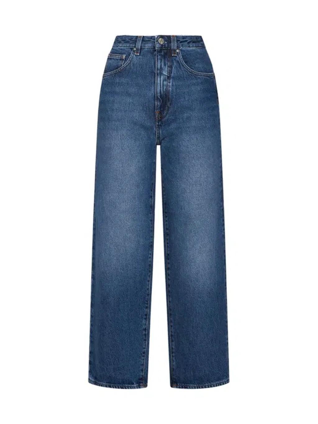 Cropped Wide Leg Jeans In Blue Product Image