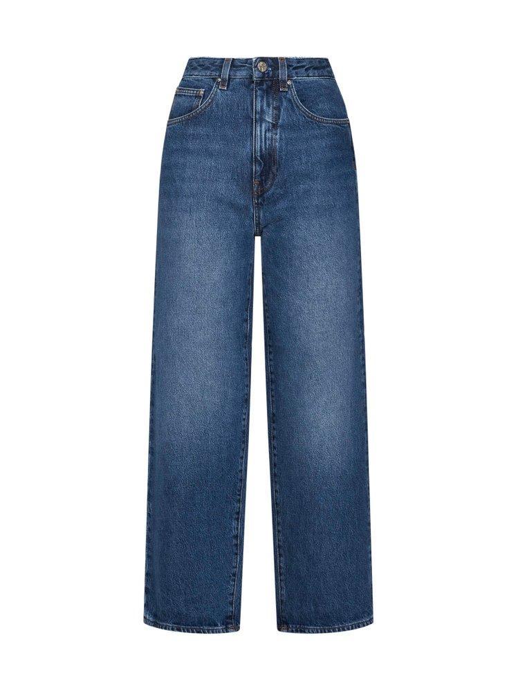 Cropped Wide Leg Jeans In Blue Product Image