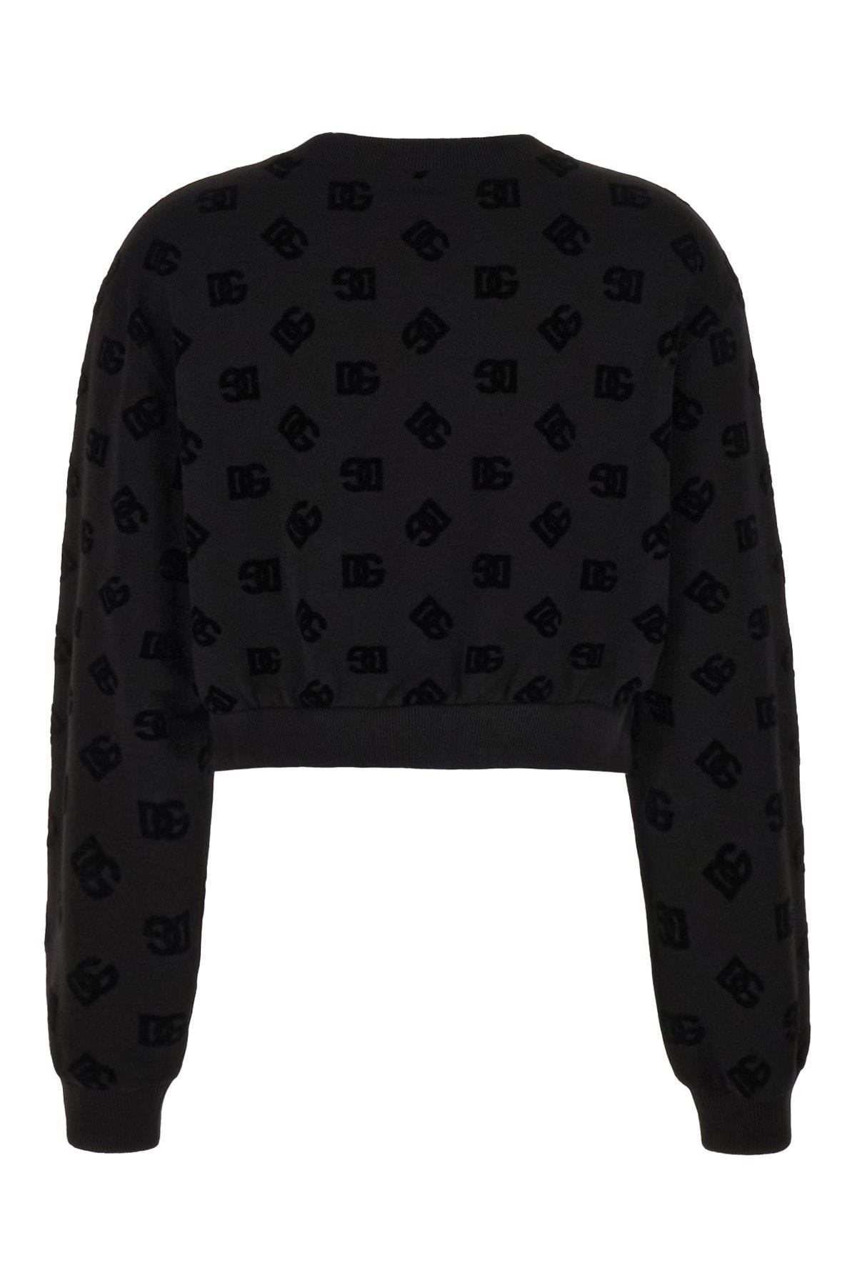 DOLCE & GABBANA Women's Logo Crewneck Crop Sweatshirt In Black Product Image