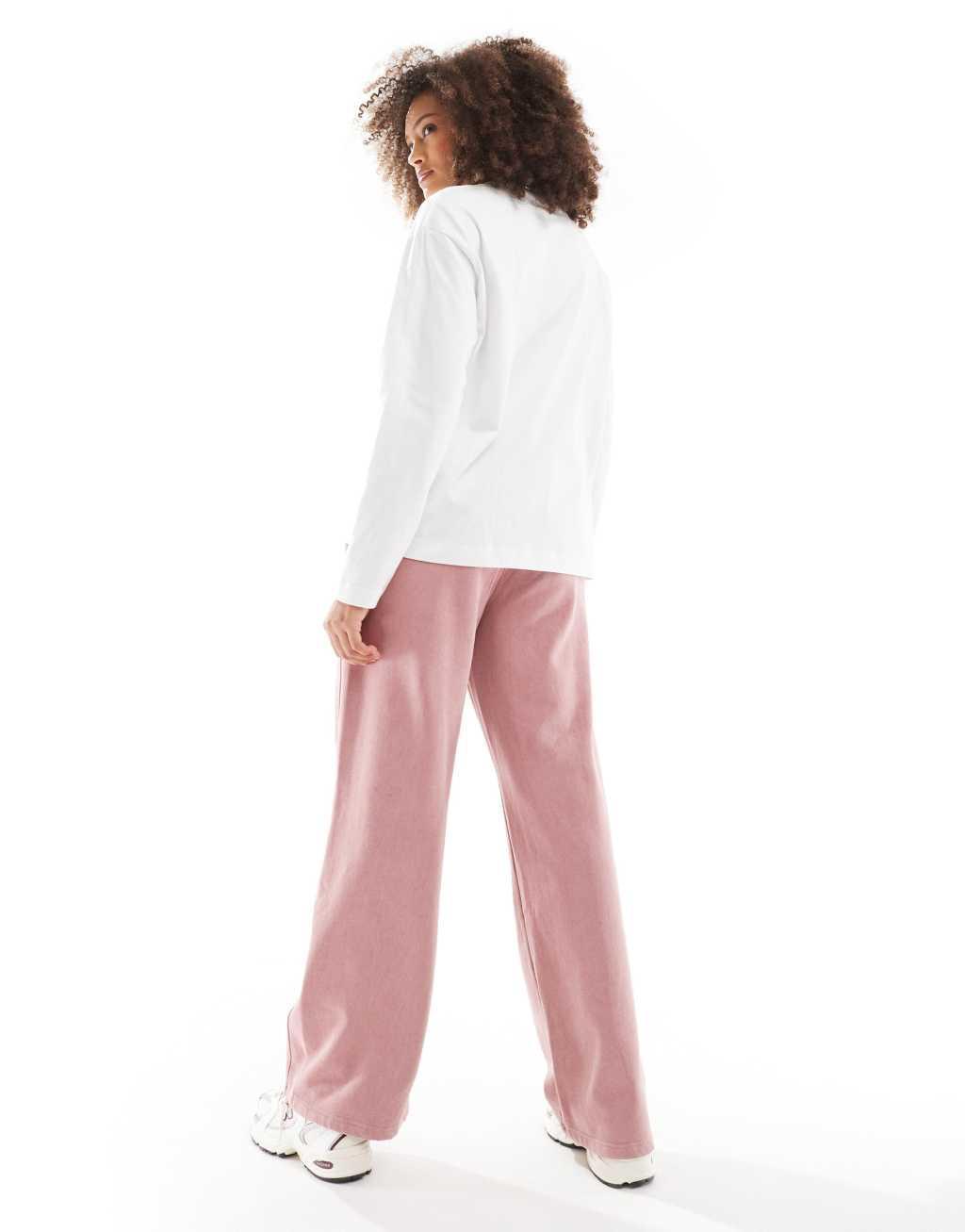 Pull&Bear wide leg sweatpants in washed pink Product Image