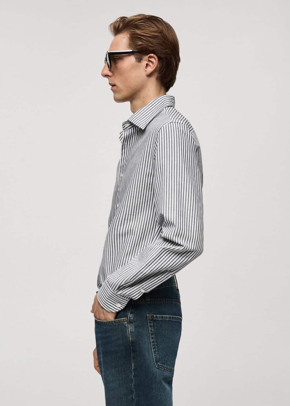 MANGO MAN - Regular-fit striped cotton-linen shirt charcoalMen Product Image