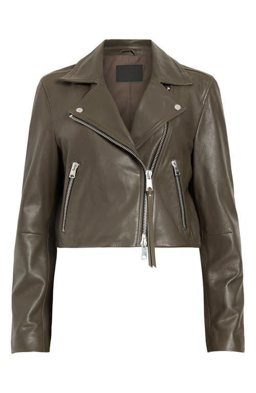 Dalby Crop Leather Biker Jacket In Tarmac Green Product Image