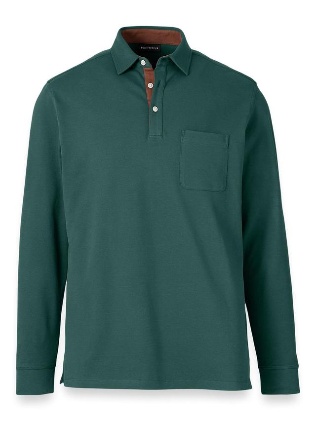 Cotton/Spandex Pique Three Button Polo - Green Product Image