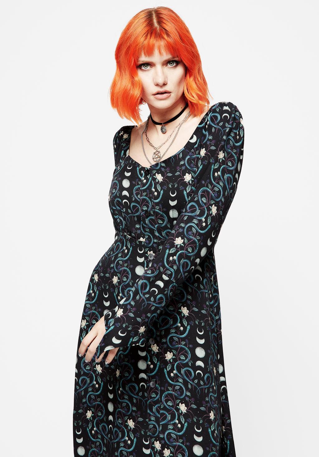 Pythia Print Flute Sleeve Midi Dress Product Image