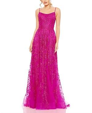 Mac Duggal Floral Applique Spaghetti Strap Gown Product Image