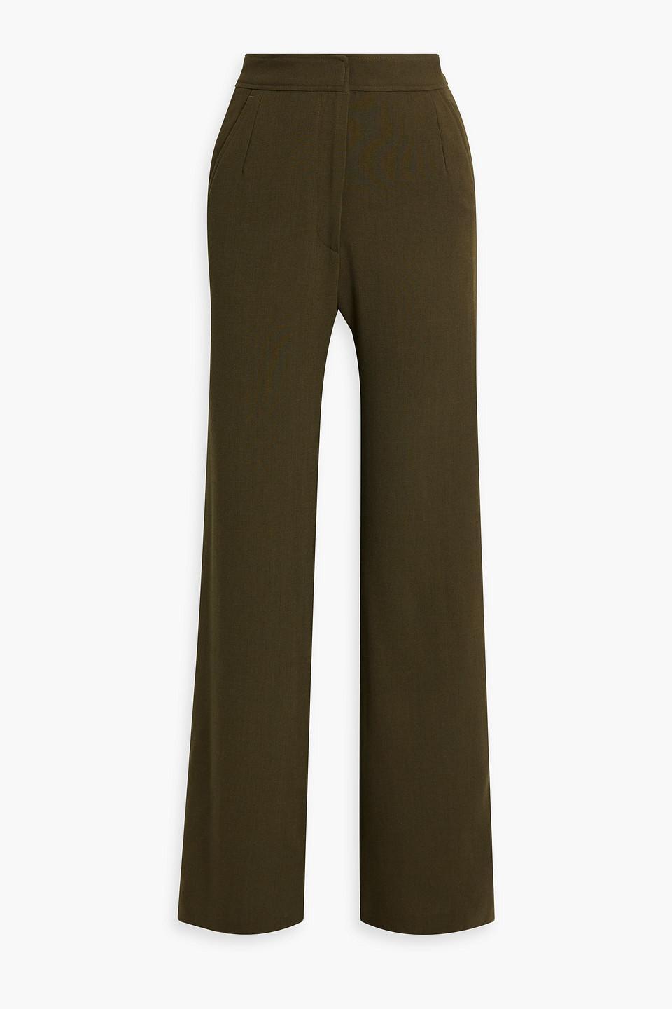 Pintucked Wool-twill Wide-leg Pants In Army Green Product Image