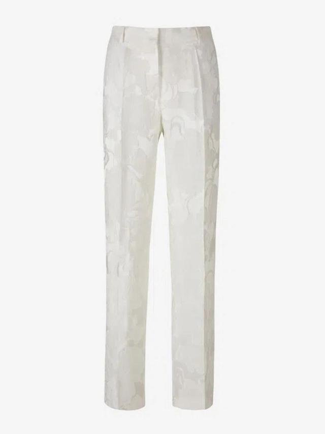 Pulley Silk Jacquard Trouser Pants In White Product Image