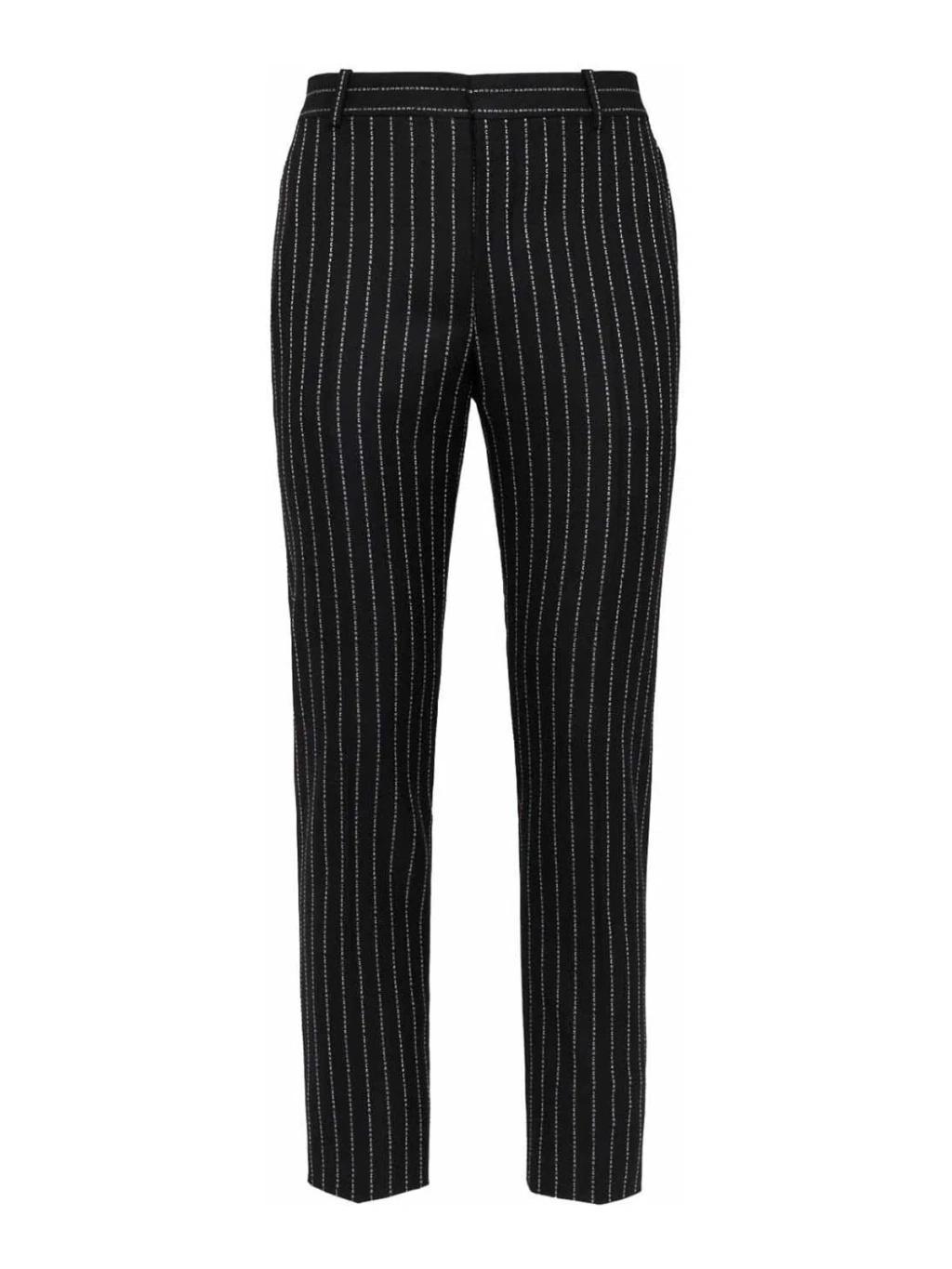 Pinstripe Pleat-detail Tailored Trousers In Black Product Image