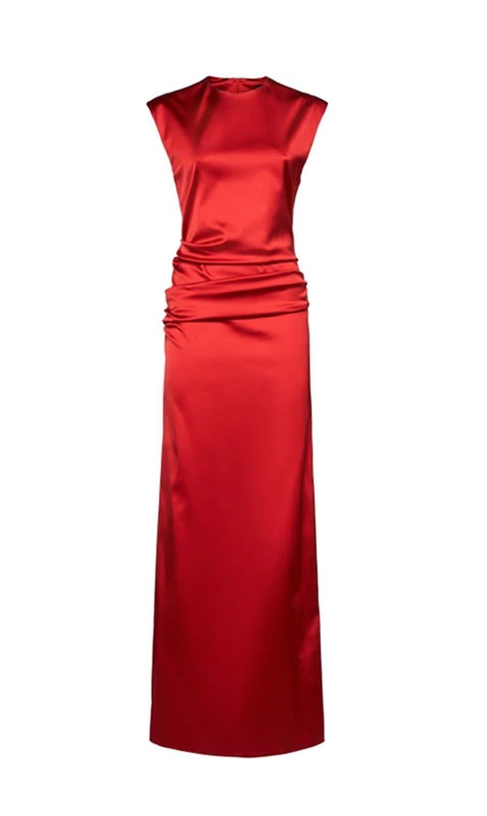 MAX MARA Rea Satin Long Dress In Red Product Image