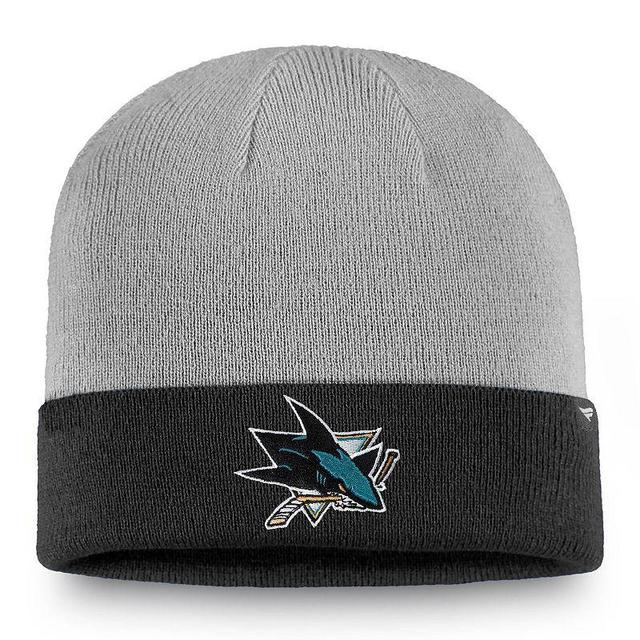 Mens Fanatics Branded Gray/Black San Jose Sharks Cuffed Knit Hat, SKS Grey Product Image