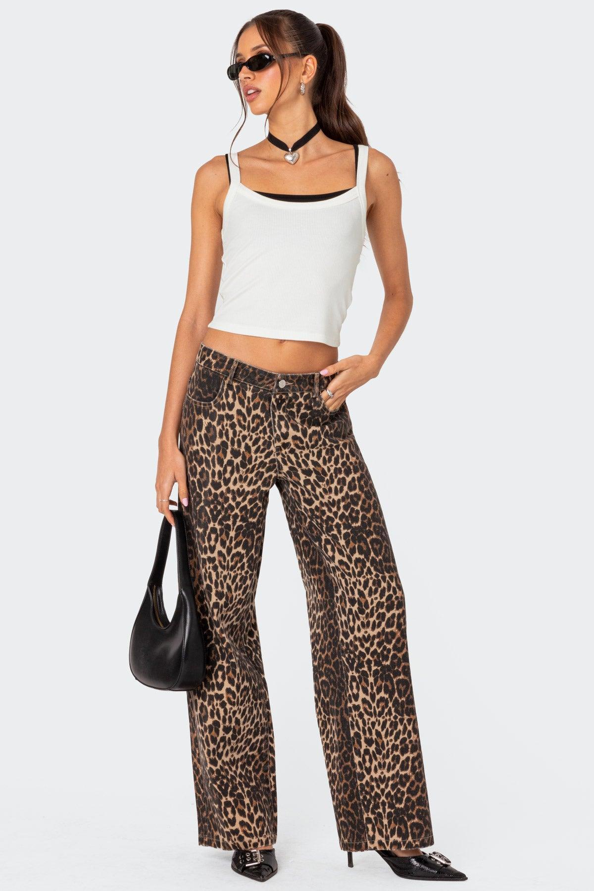 Leopard Printed Low Rise Jeans Product Image