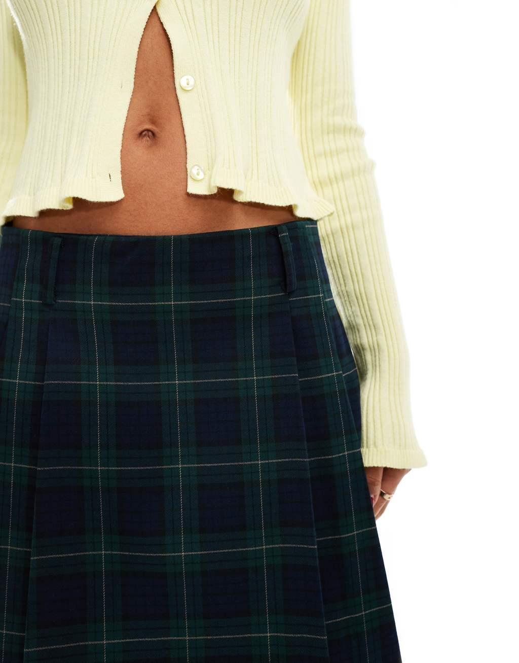 Mango plaid pleated mini skirt in blue Product Image