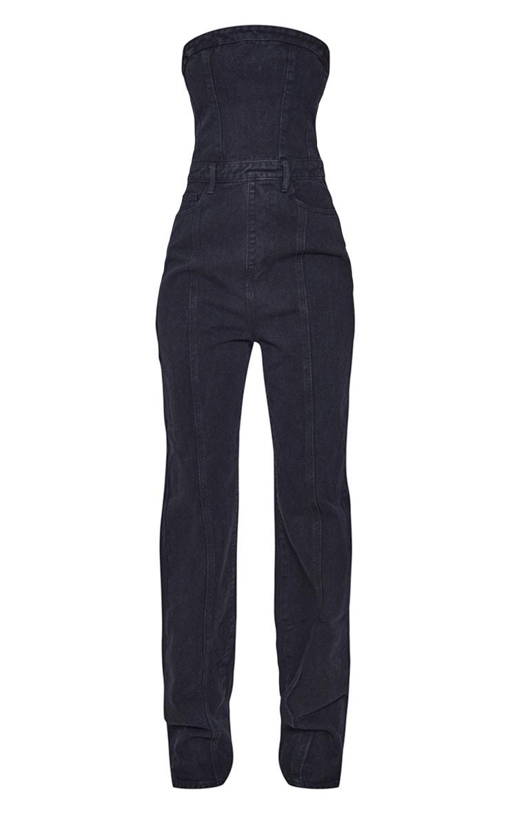 Tall Black Bandeau Denim Straight Leg Jumpsuit Product Image